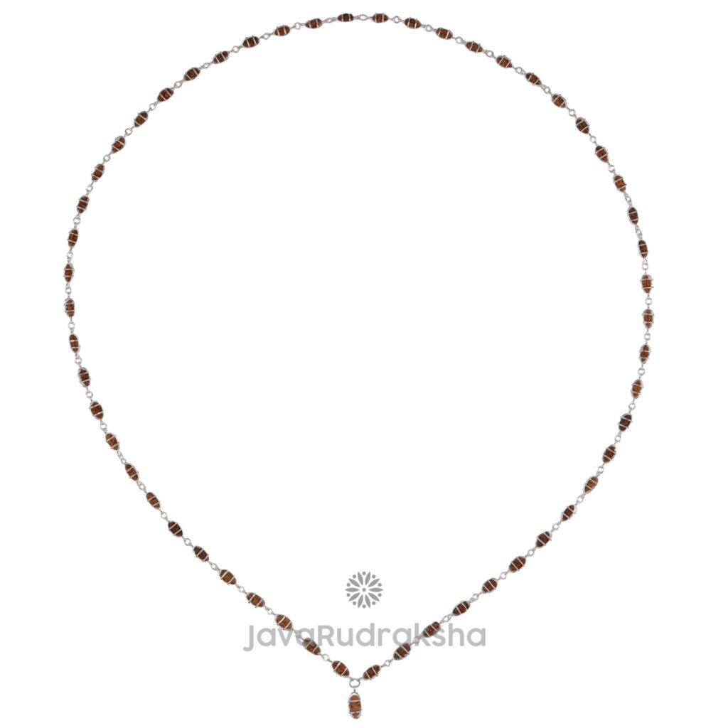 1 Mukhi Rudraksha Mala Java Beads 54+1 Grade A with 925 Silver Cage